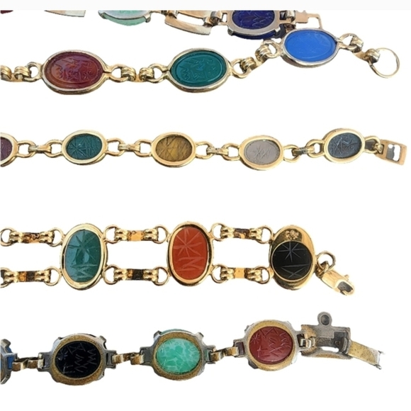 Vintage Jewelry Multi-Color Scarab Bracelet Set Lot Bundle Egypt Bugs Luck - Picture 15 of 17